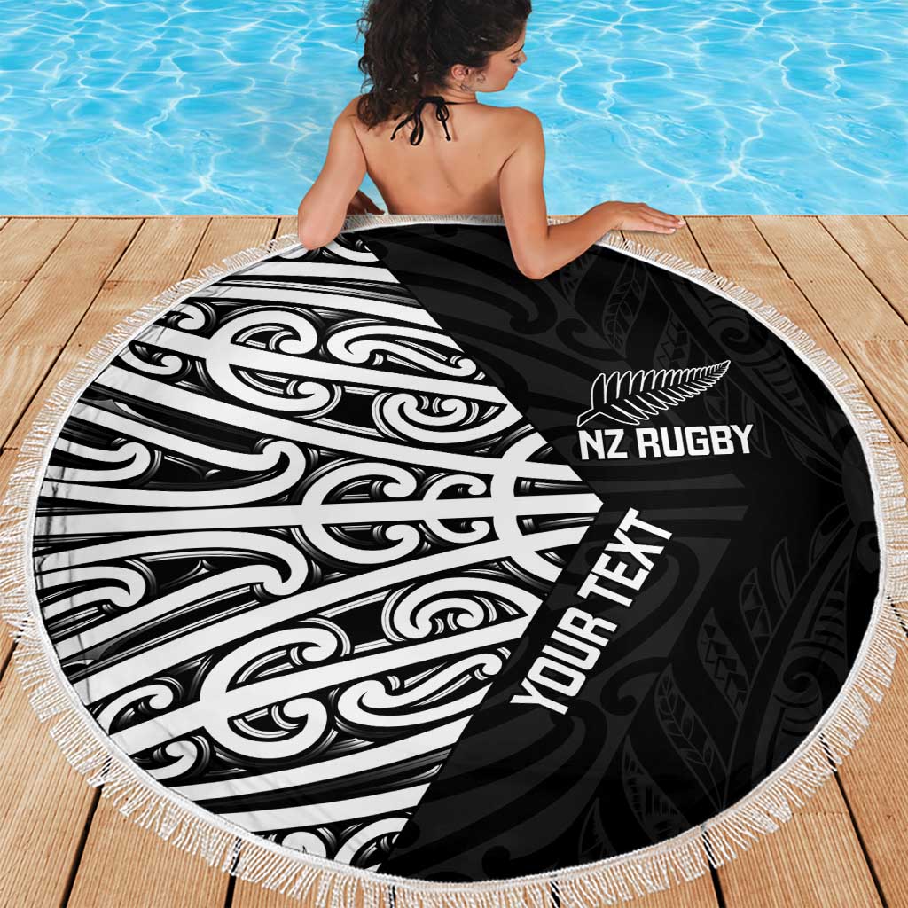 New Zealand Silver Fern Rugby Custom Beach Blanket Maori Koru Go Black Fern - Polynesian Pride