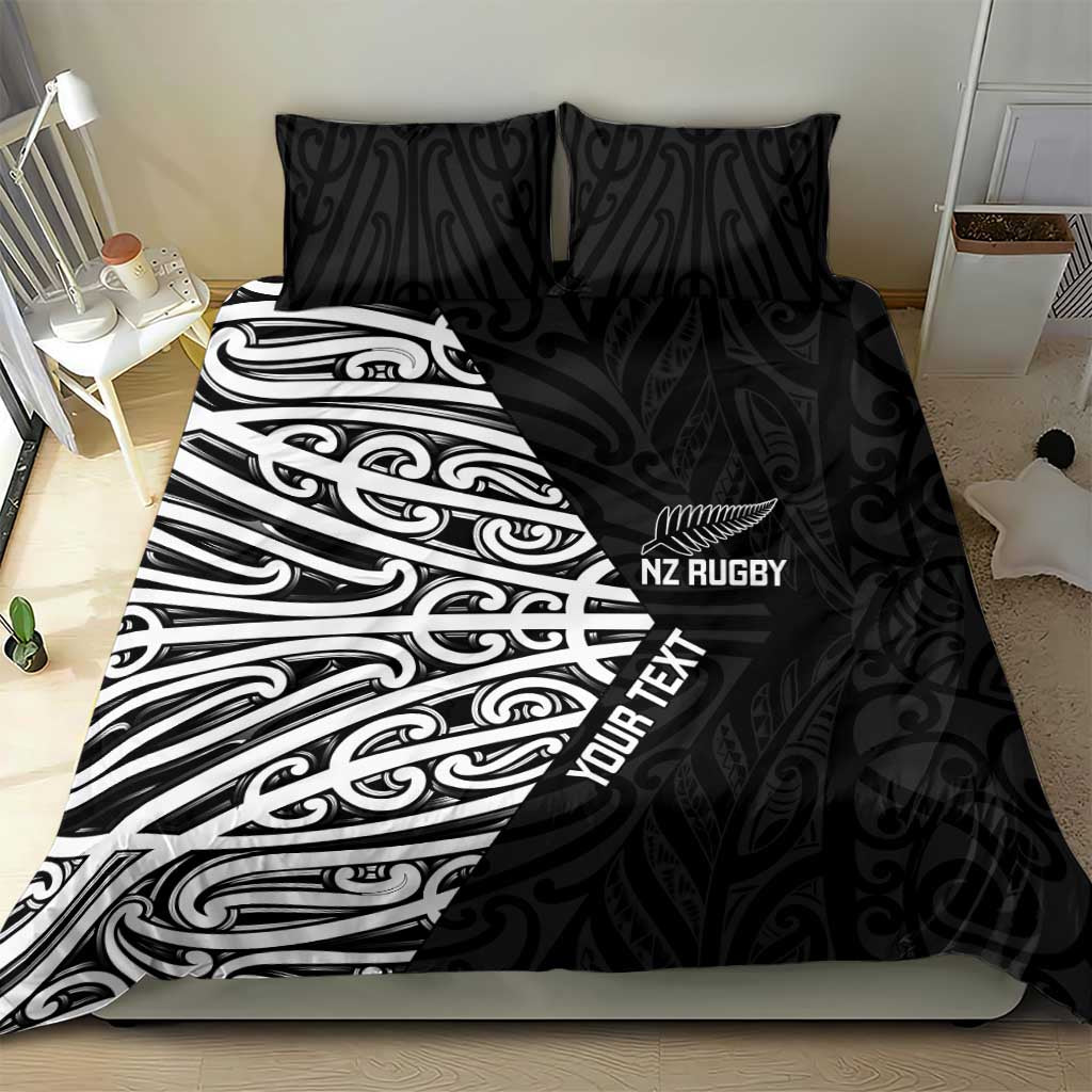 New Zealand Silver Fern Rugby Custom Bedding Set Maori Koru Go Black Fern - Polynesian Pride