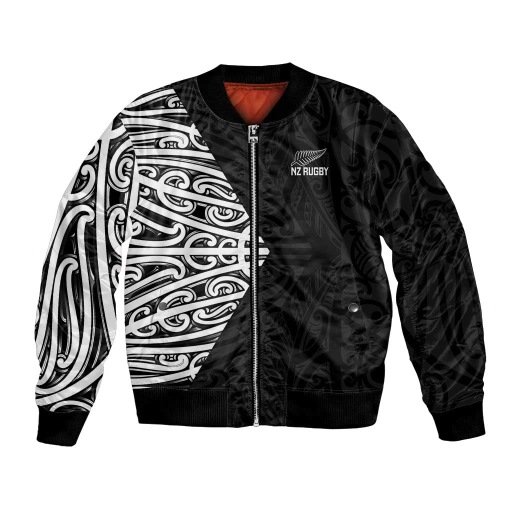 New Zealand Silver Fern Rugby Custom Bomber Jacket Maori Koru Go Black Fern - Polynesian Pride