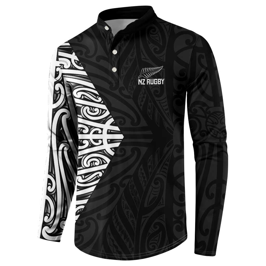 New Zealand Silver Fern Rugby Custom Button Sweatshirt Maori Koru Go Black Fern - Polynesian Pride