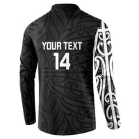 New Zealand Silver Fern Rugby Custom Button Sweatshirt Maori Koru Go Black Fern - Polynesian Pride