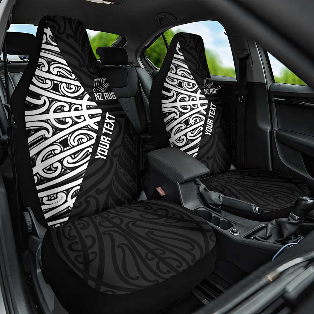 New Zealand Silver Fern Rugby Custom Car Seat Cover Maori Koru Go Black Fern - Polynesian Pride