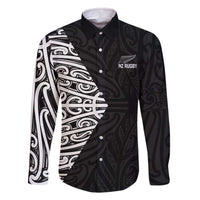 New Zealand Silver Fern Rugby Custom Family Matching Off The Shoulder Long Sleeve Dress and Hawaiian Shirt Maori Koru Go Black Fern - Polynesian Pride