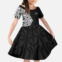 New Zealand Silver Fern Rugby Custom Family Matching Tank Maxi Dress and Hawaiian Shirt Maori Koru Go Black Fern - Polynesian Pride