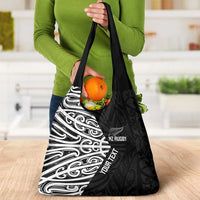 New Zealand Silver Fern Rugby Custom Grocery Bag Maori Koru Go Black Fern - Polynesian Pride