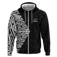 New Zealand Silver Fern Rugby Custom Hoodie Maori Koru Go Black Fern - Polynesian Pride