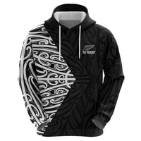 New Zealand Silver Fern Rugby Custom Hoodie Maori Koru Go Black Fern - Polynesian Pride