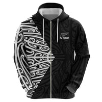 New Zealand Silver Fern Rugby Custom Hoodie Maori Koru Go Black Fern - Polynesian Pride