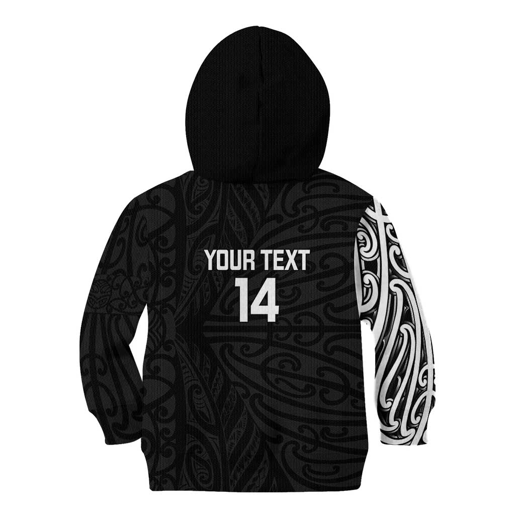 New Zealand Silver Fern Rugby Custom Kid Hoodie Maori Koru Go Black Fern - Polynesian Pride