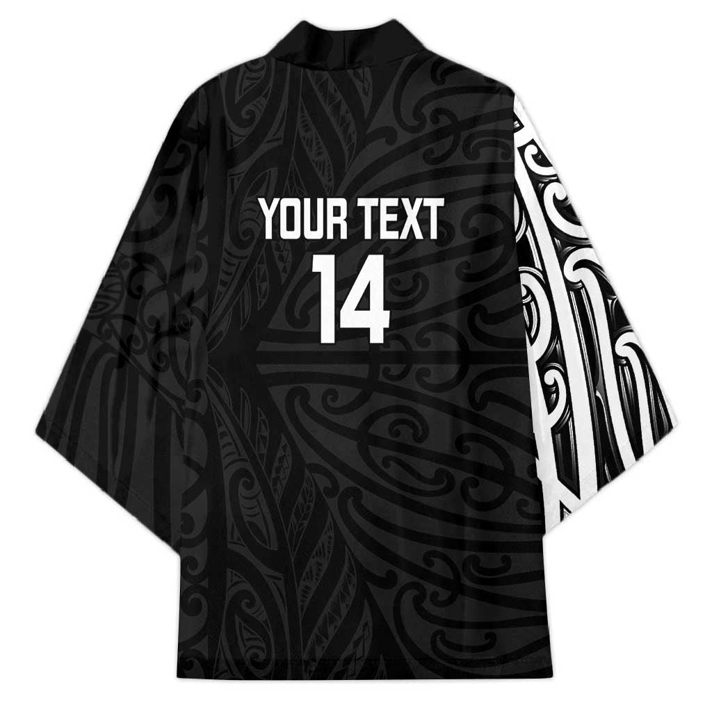 New Zealand Silver Fern Rugby Custom Kimono Maori Koru Go Black Fern - Polynesian Pride