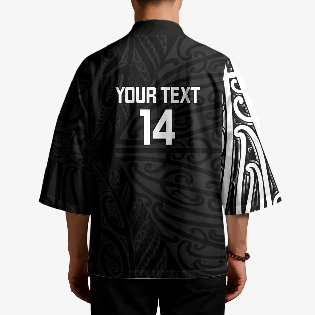 New Zealand Silver Fern Rugby Custom Kimono Maori Koru Go Black Fern - Polynesian Pride