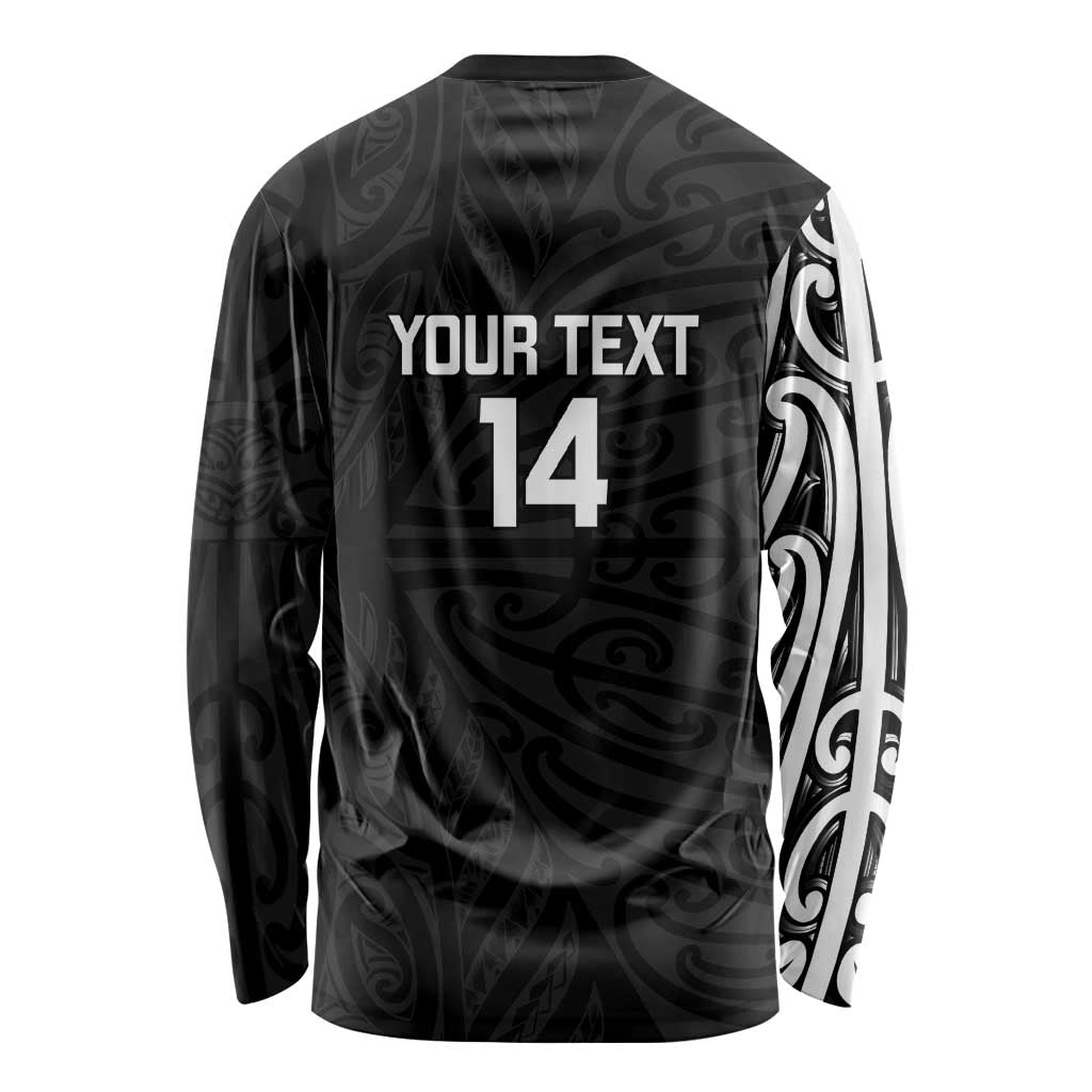 New Zealand Silver Fern Rugby Custom Long Sleeve Shirt Maori Koru Go Black Fern - Polynesian Pride