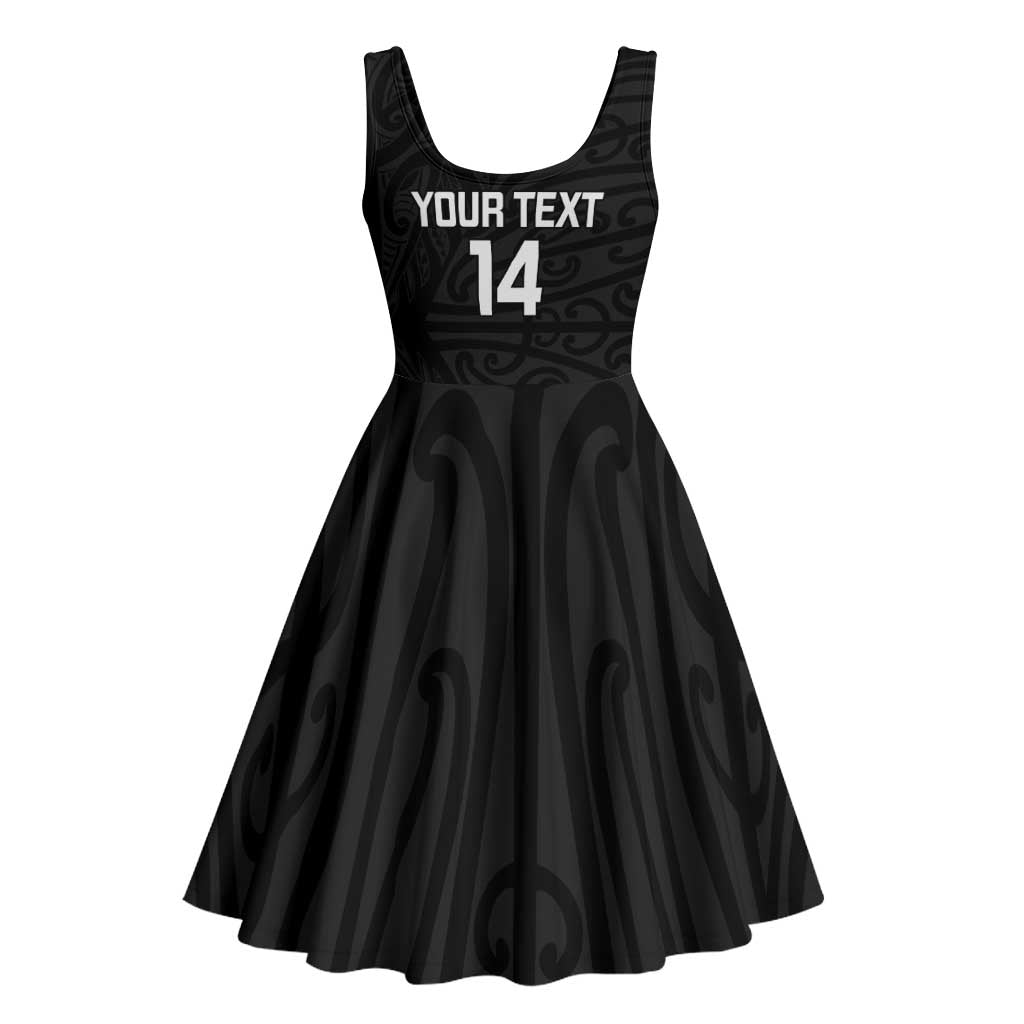 New Zealand Silver Fern Rugby Custom Midi Dress Maori Koru Go Black Fern - Polynesian Pride