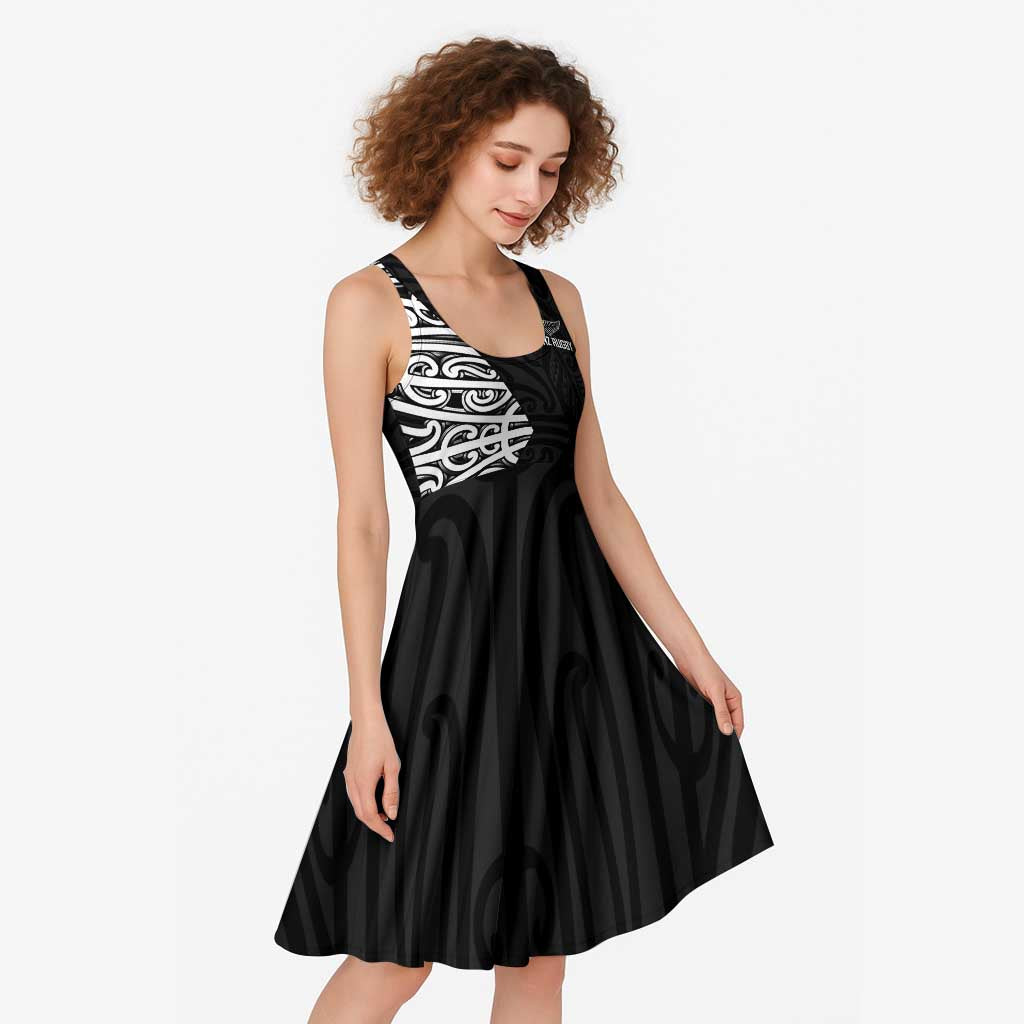 New Zealand Silver Fern Rugby Custom Midi Dress Maori Koru Go Black Fern - Polynesian Pride