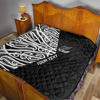 New Zealand Silver Fern Rugby Custom Quilt Maori Koru Go Black Fern - Polynesian Pride