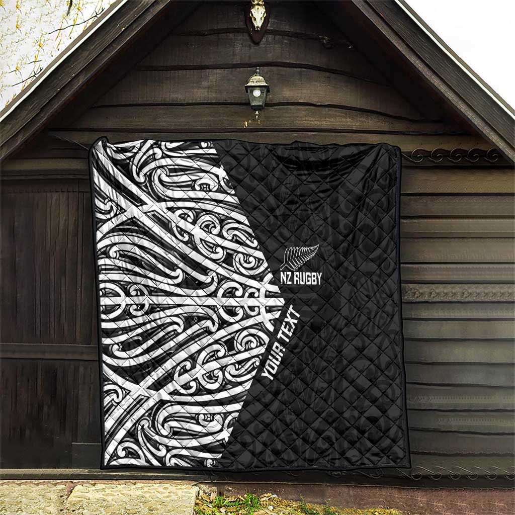 New Zealand Silver Fern Rugby Custom Quilt Maori Koru Go Black Fern - Polynesian Pride