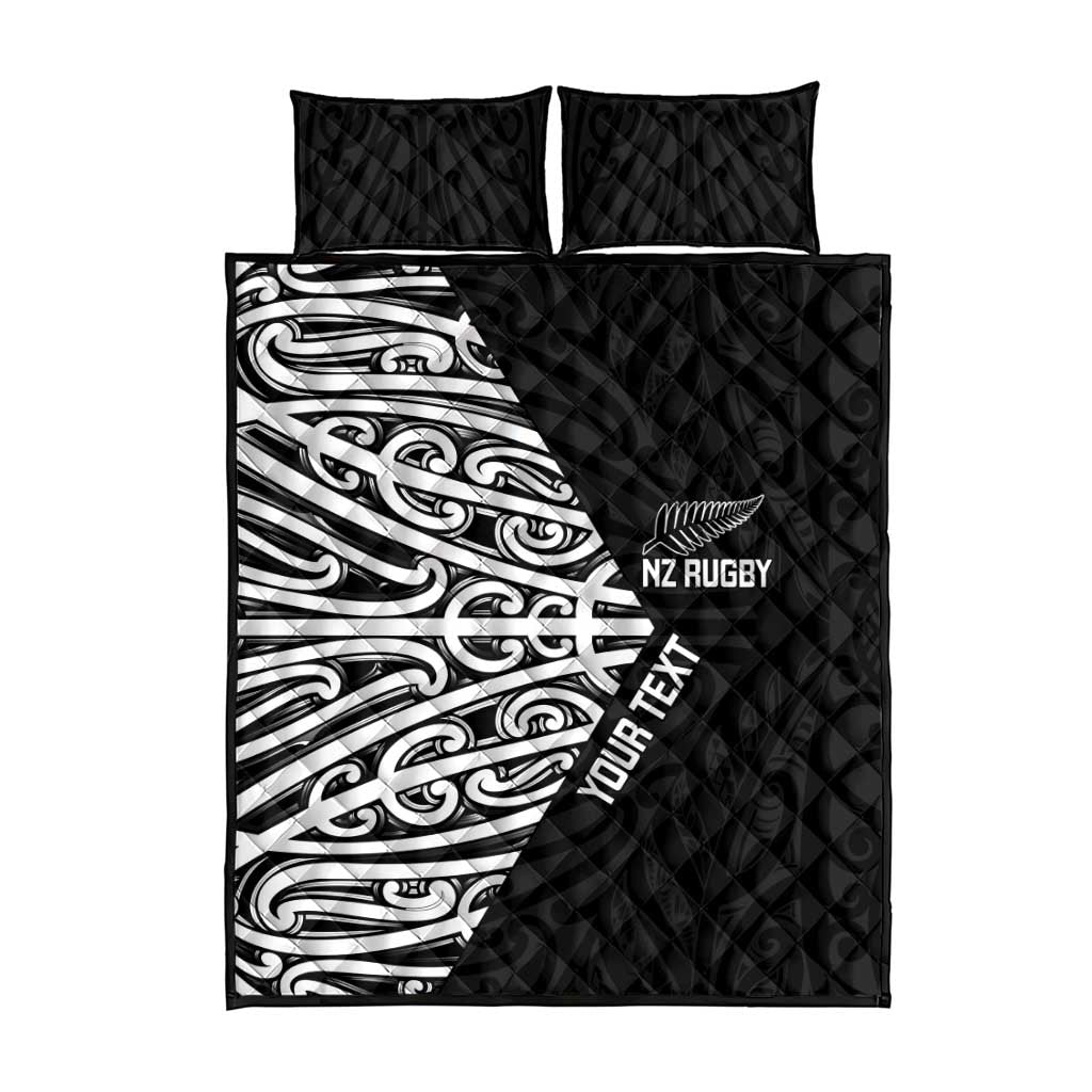 New Zealand Silver Fern Rugby Custom Quilt Bed Set Maori Koru Go Black Fern - Polynesian Pride