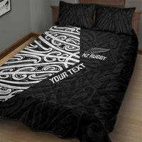 New Zealand Silver Fern Rugby Custom Quilt Bed Set Maori Koru Go Black Fern - Polynesian Pride
