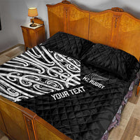 New Zealand Silver Fern Rugby Custom Quilt Bed Set Maori Koru Go Black Fern - Polynesian Pride