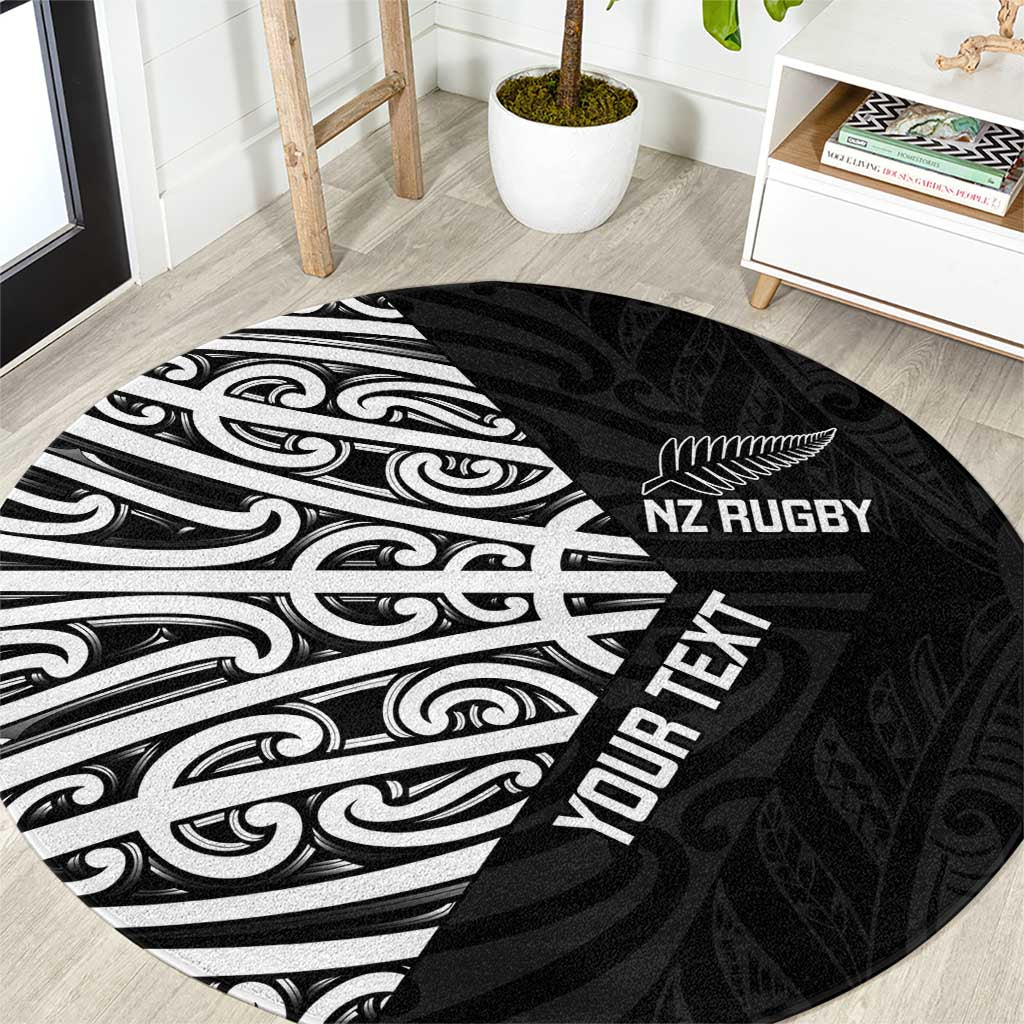New Zealand Silver Fern Rugby Custom Round Carpet Maori Koru Go Black Fern - Polynesian Pride