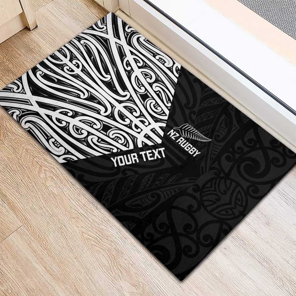 New Zealand Silver Fern Rugby Custom Rubber Doormat Maori Koru Go Black Fern - Polynesian Pride
