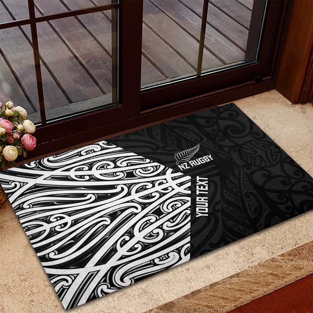 New Zealand Silver Fern Rugby Custom Rubber Doormat Maori Koru Go Black Fern - Polynesian Pride