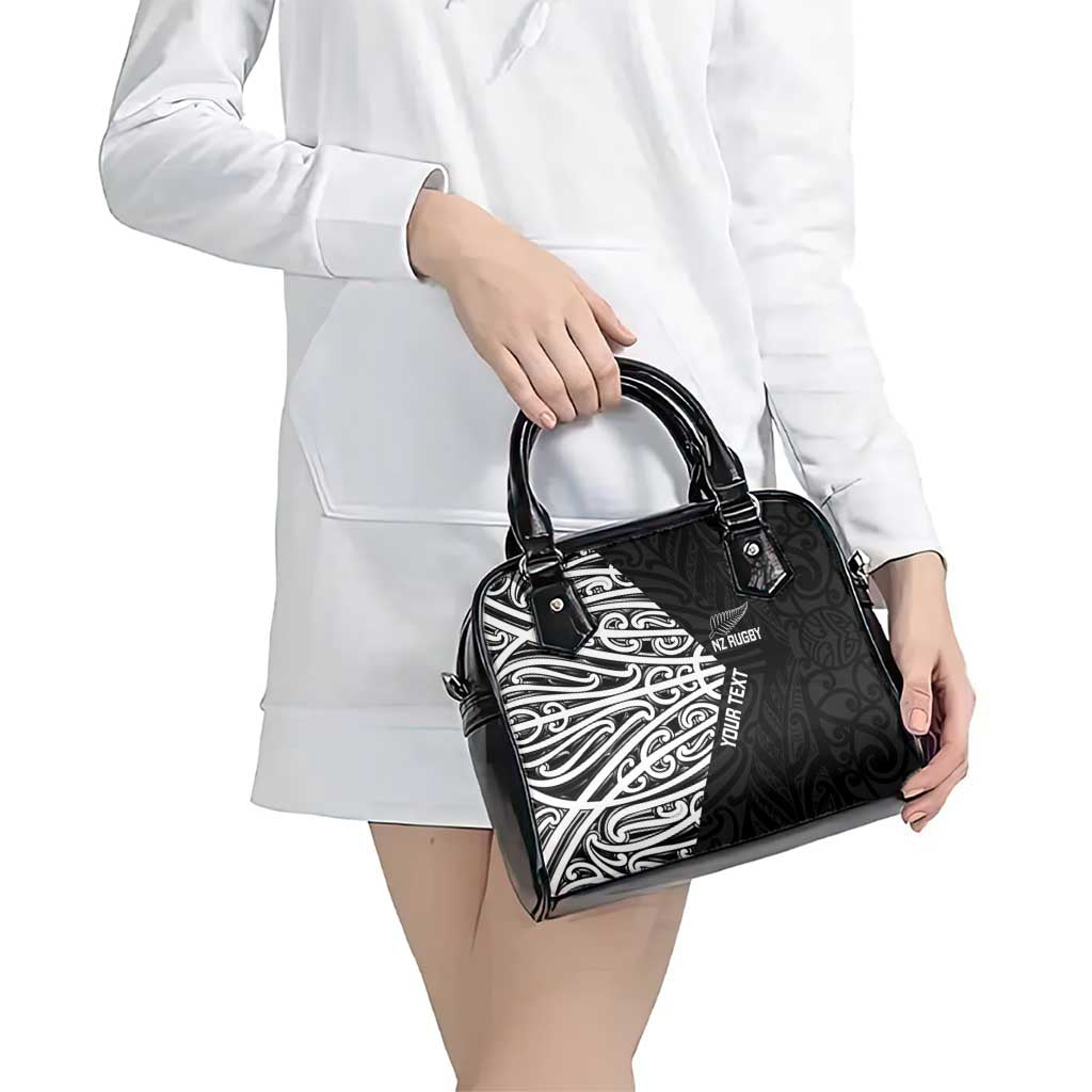 New Zealand Silver Fern Rugby Custom Shoulder Handbag Maori Koru Go Black Fern - Polynesian Pride