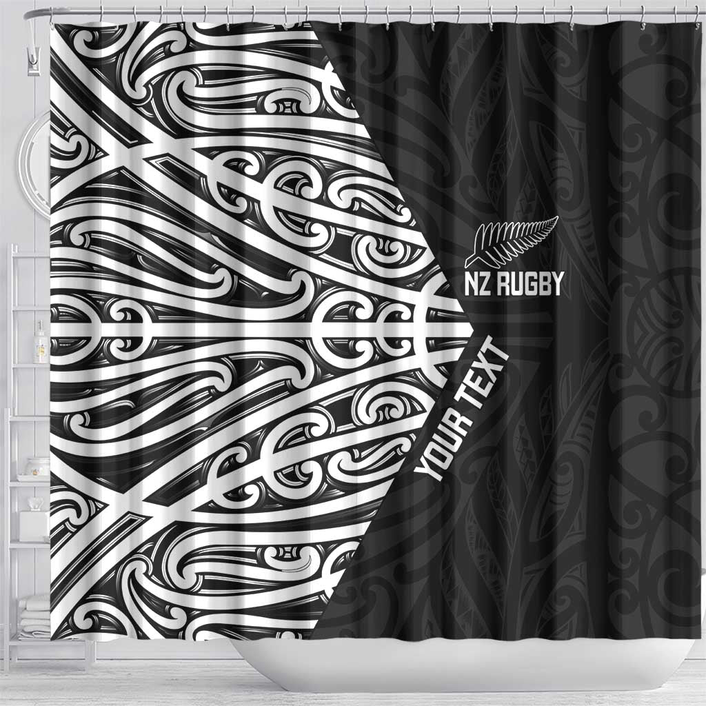 New Zealand Silver Fern Rugby Custom Shower Curtain Maori Koru Go Black Fern - Polynesian Pride