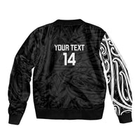 New Zealand Silver Fern Rugby Custom Sleeve Zip Bomber Jacket Maori Koru Go Black Fern - Polynesian Pride