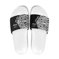 New Zealand Silver Fern Rugby Custom Slide Sandals Maori Koru Go Black Fern LT14 Black - Polynesian Pride