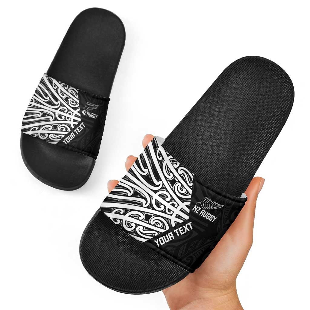 New Zealand Silver Fern Rugby Custom Slide Sandals Maori Koru Go Black Fern LT14 - Polynesian Pride