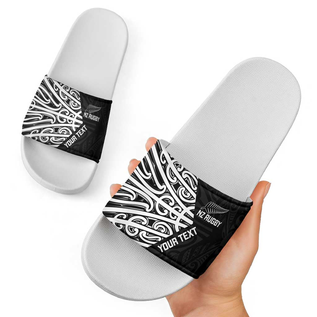 New Zealand Silver Fern Rugby Custom Slide Sandals Maori Koru Go Black Fern LT14 - Polynesian Pride