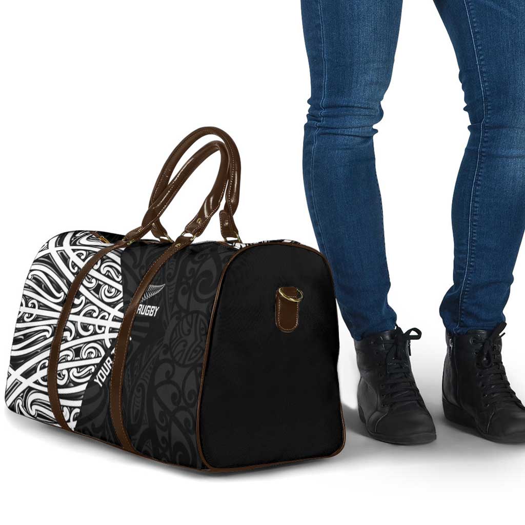 New Zealand Silver Fern Rugby Custom Travel Bag Maori Koru Go Black Fern - Polynesian Pride