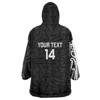 New Zealand Silver Fern Rugby Custom Wearable Blanket Hoodie Maori Koru Go Black Fern - Polynesian Pride