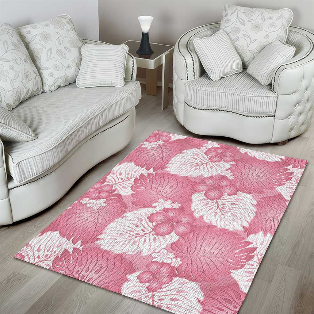 Pink Aloha Hawaii Area Rug Monstera Hibiscus Plumeria Seamless Vibes - Polynesian Pride