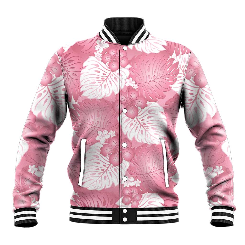 Pink Aloha Hawaii Baseball Jacket Monstera Hibiscus Plumeria Seamless Vibes - Polynesian Pride