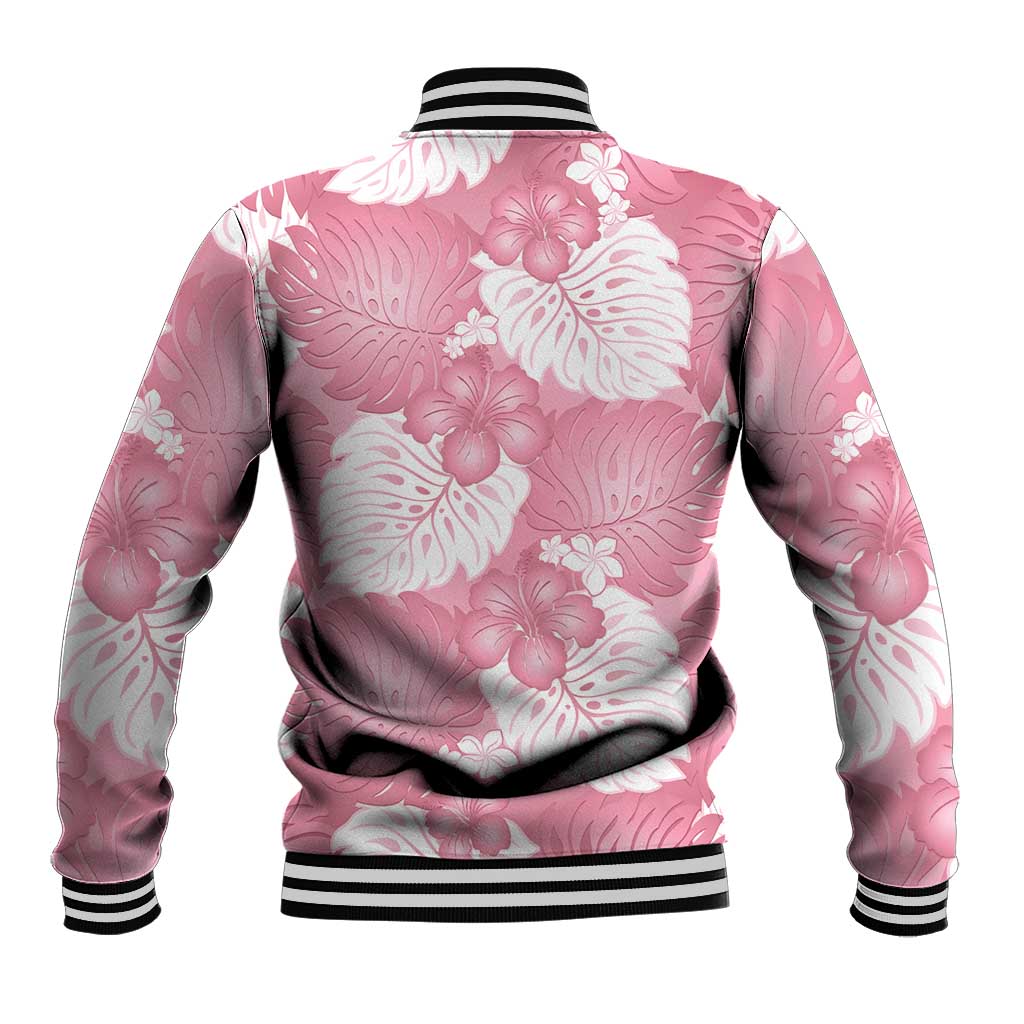 Pink Aloha Hawaii Baseball Jacket Monstera Hibiscus Plumeria Seamless Vibes - Polynesian Pride