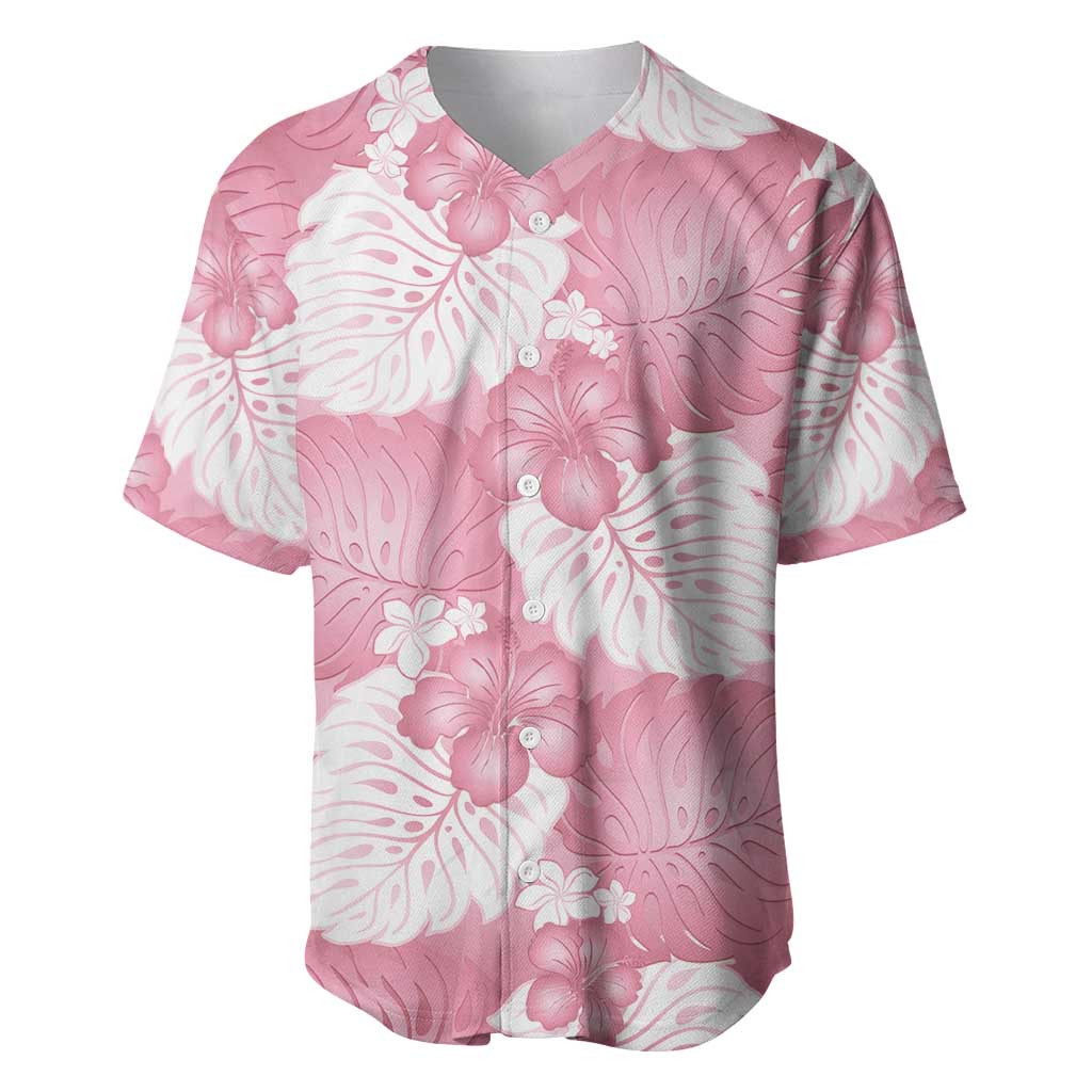 Pink Aloha Hawaii Baseball Jersey Monstera Hibiscus Plumeria Seamless Vibes - Polynesian Pride