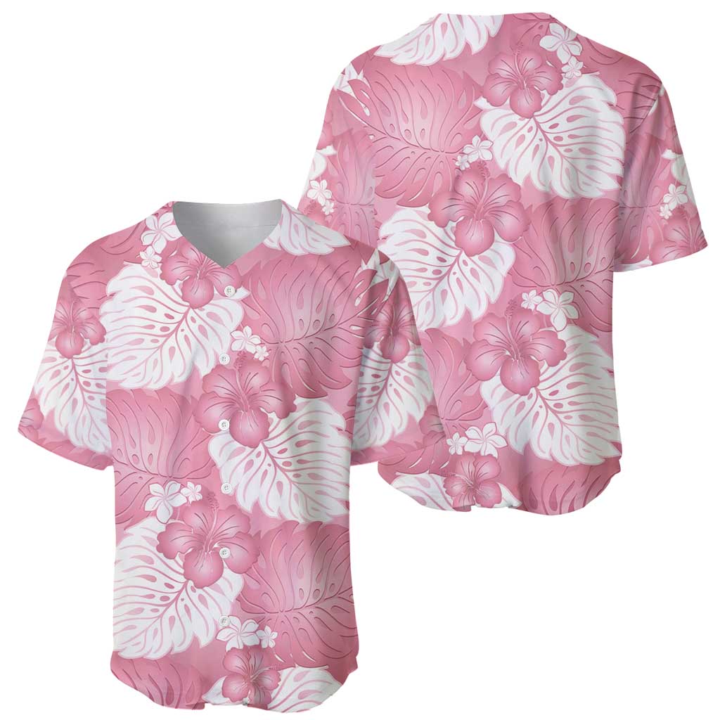 Pink Aloha Hawaii Baseball Jersey Monstera Hibiscus Plumeria Seamless Vibes - Polynesian Pride