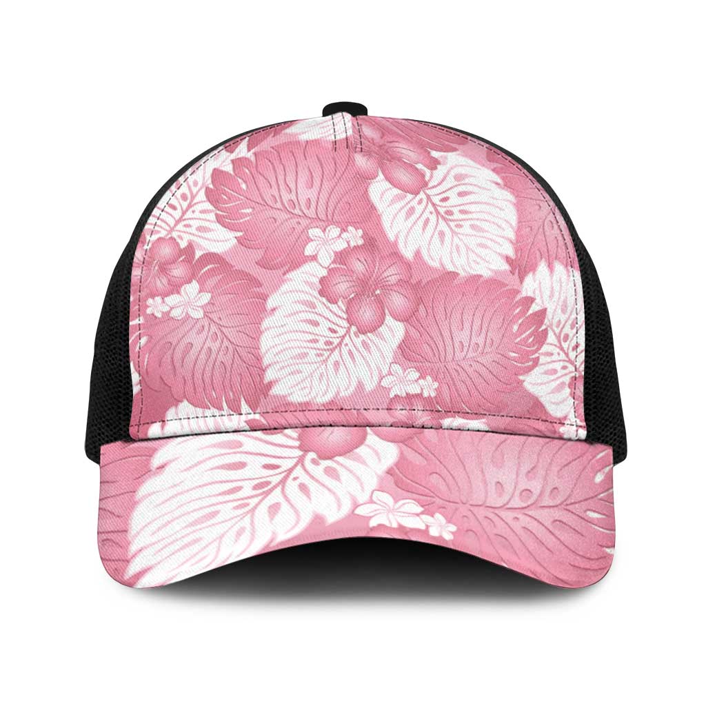 Pink Aloha Hawaii Baseball Net Cap Monstera Hibiscus Plumeria Seamless Vibes - Polynesian Pride