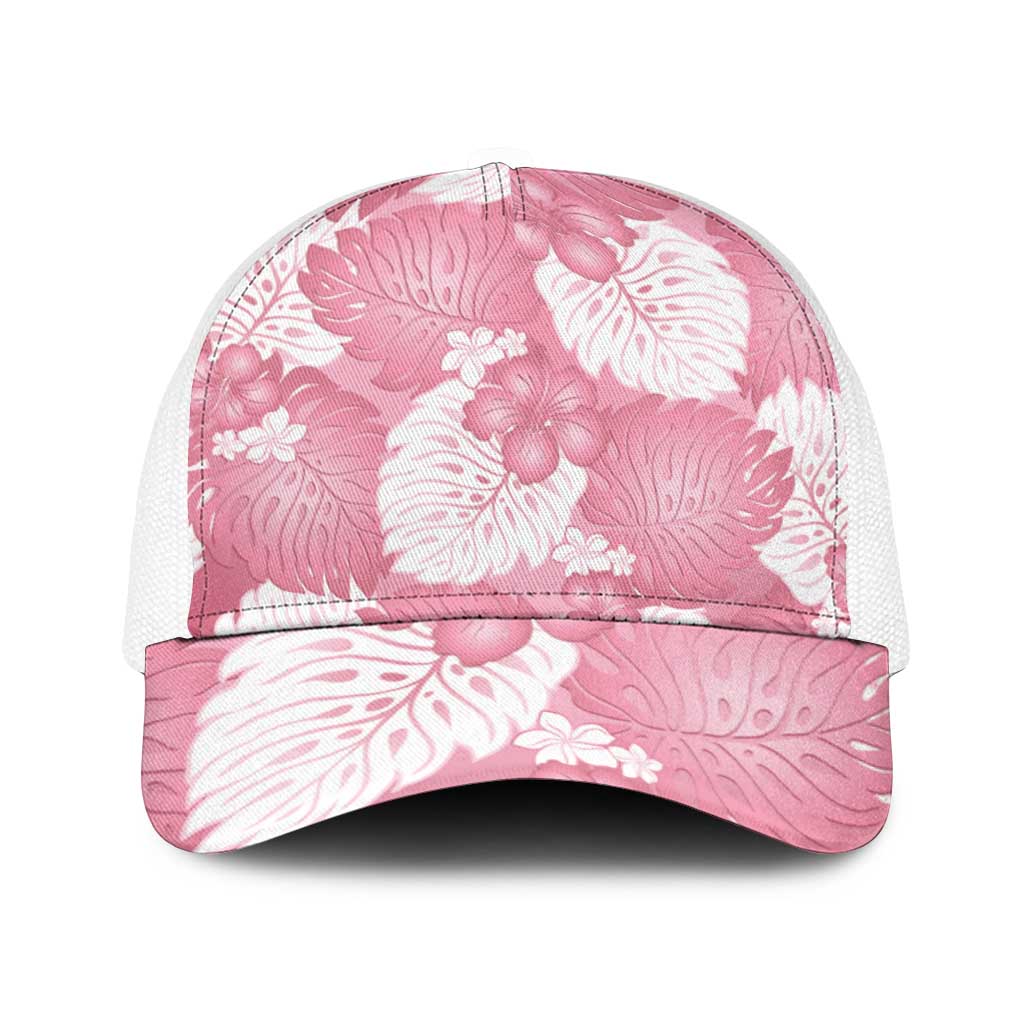 Pink Aloha Hawaii Baseball Net Cap Monstera Hibiscus Plumeria Seamless Vibes - Polynesian Pride