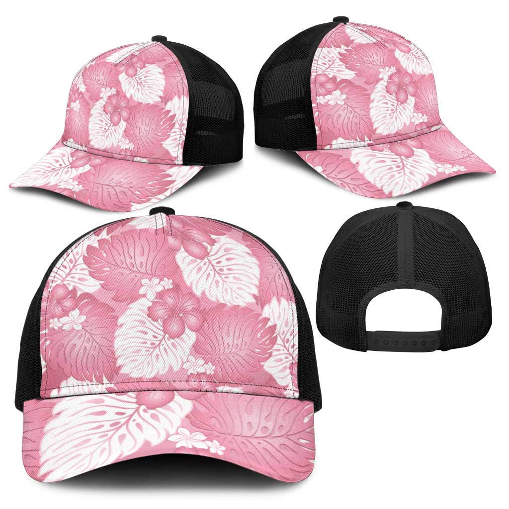 Pink Aloha Hawaii Baseball Net Cap Monstera Hibiscus Plumeria Seamless Vibes - Polynesian Pride