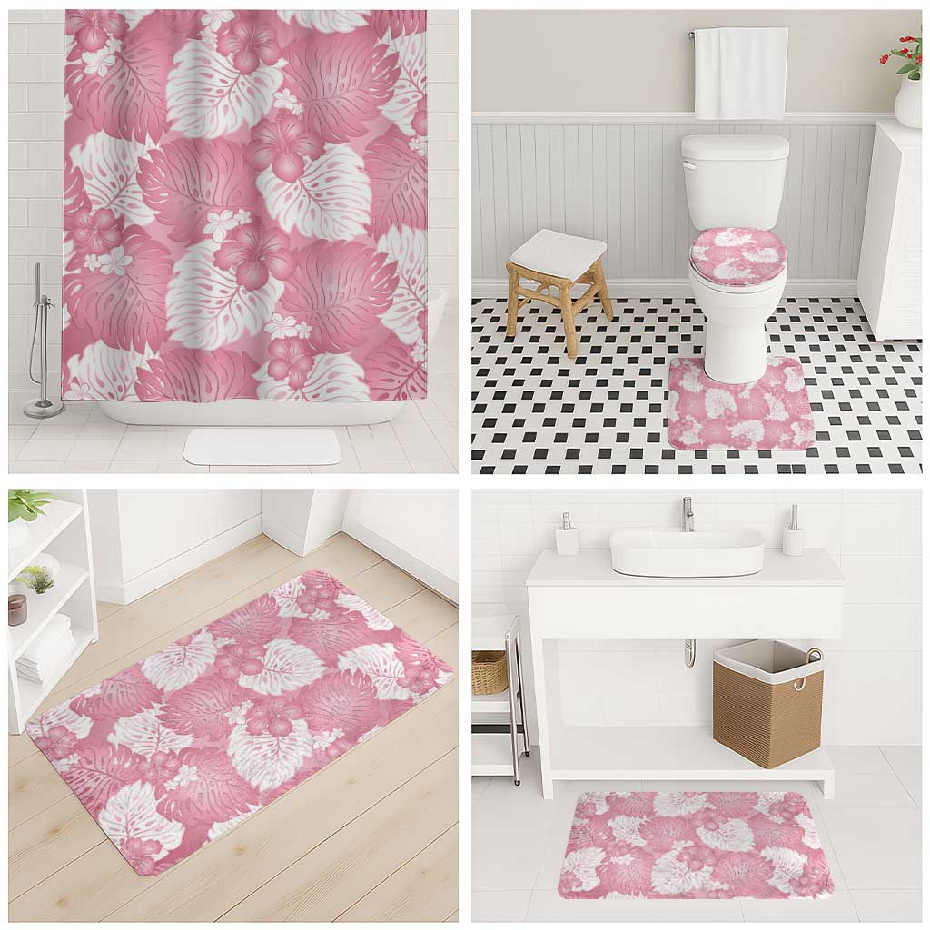 Pink Aloha Hawaii Bathroom Set Monstera Hibiscus Plumeria Seamless Vibes - Polynesian Pride