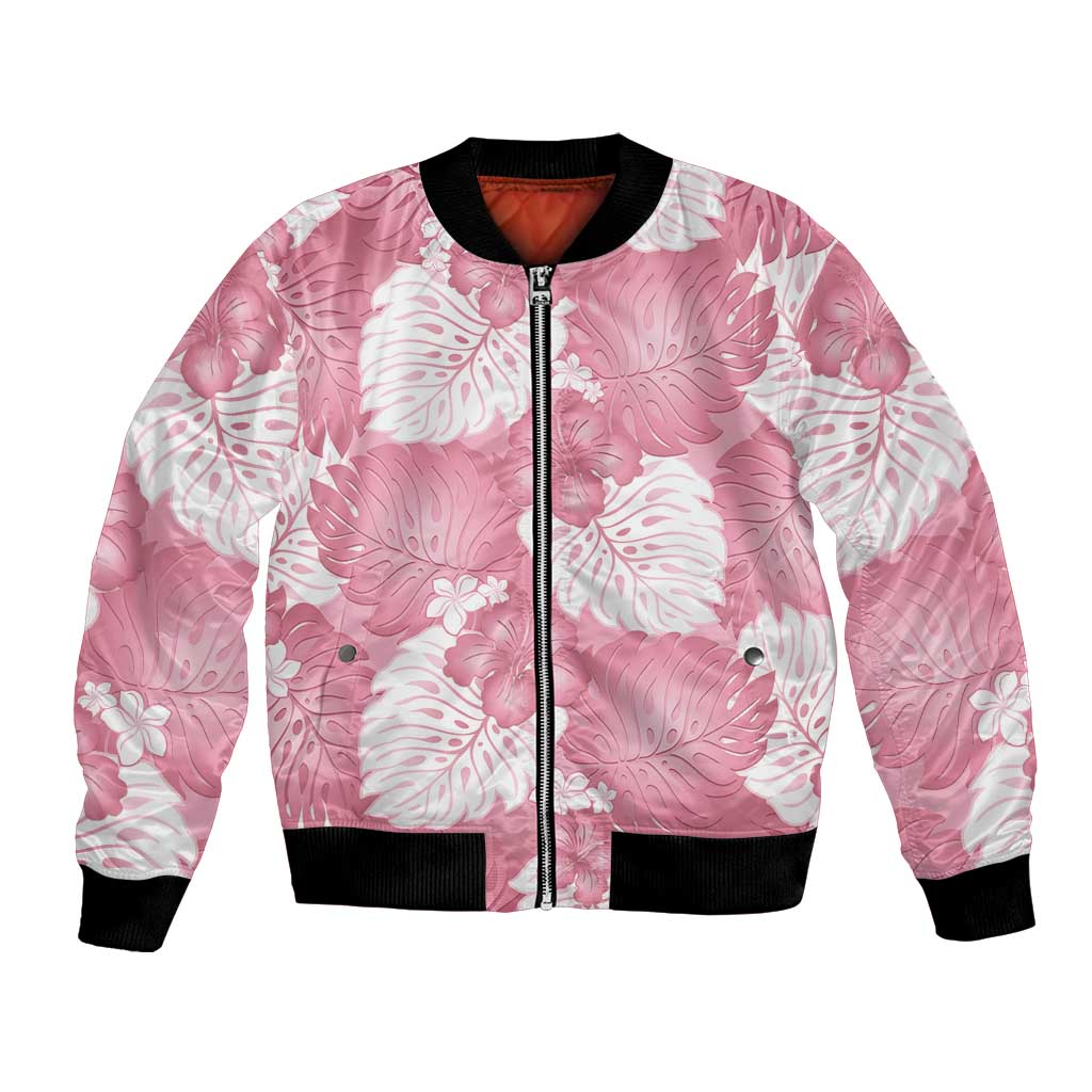 Pink Aloha Hawaii Bomber Jacket Monstera Hibiscus Plumeria Seamless Vibes - Polynesian Pride
