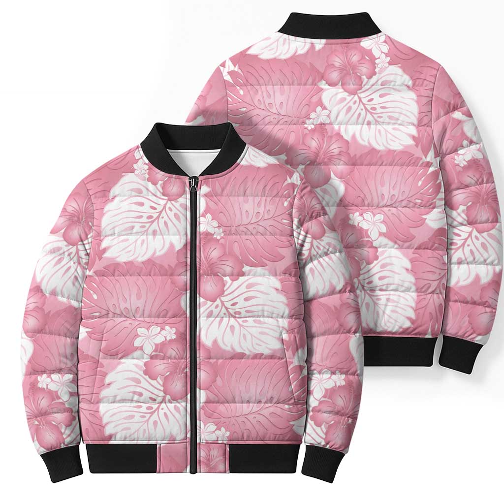 Pink Aloha Hawaii Bomber Puffer Jacket Monstera Hibiscus Plumeria Seamless Vibes - Polynesian Pride