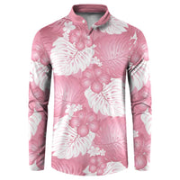 Pink Aloha Hawaii Button Sweatshirt Monstera Hibiscus Plumeria Seamless Vibes - Polynesian Pride