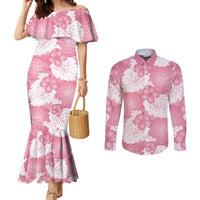 Pink Aloha Hawaii Couples Matching Mermaid Dress and Long Sleeve Button Shirt Monstera Hibiscus Plumeria Seamless Vibes - Polynesian Pride