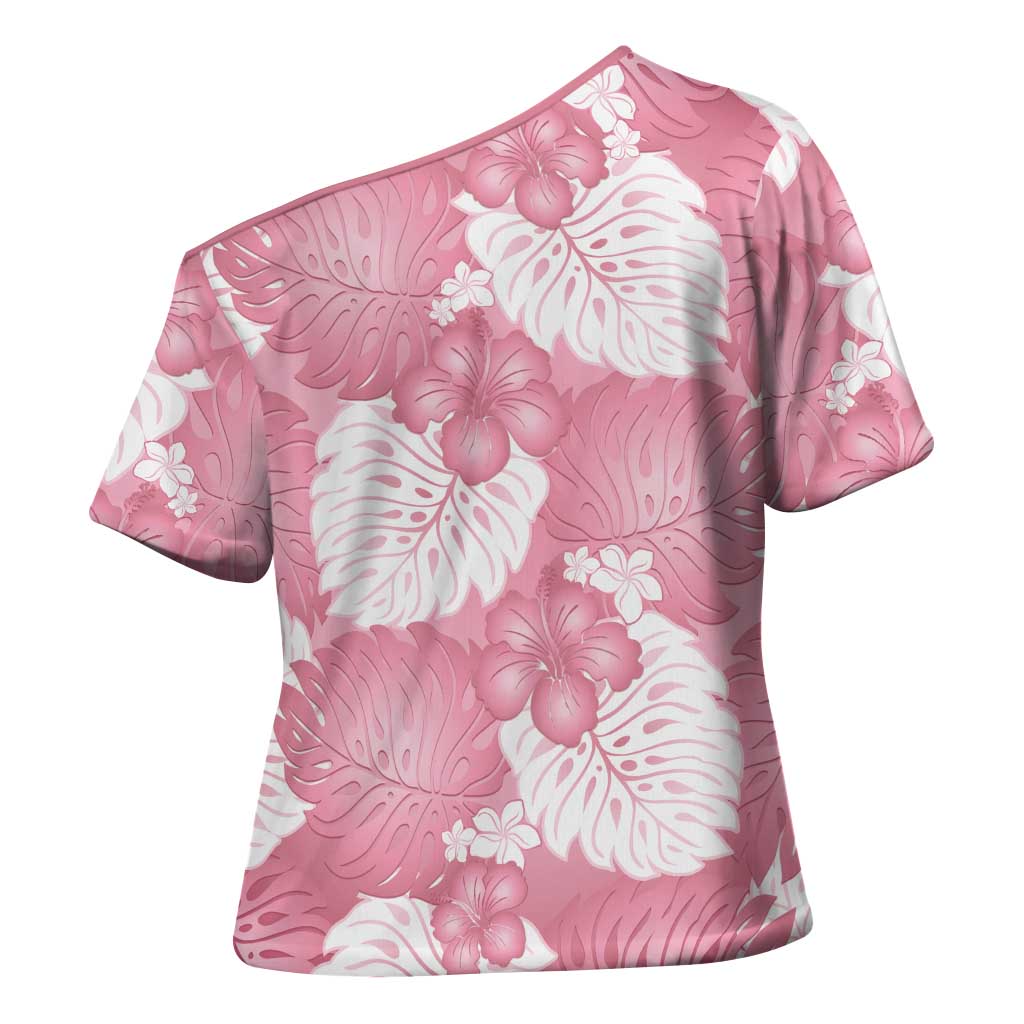 Pink Aloha Hawaii Cross Shoulder Shirt Monstera Hibiscus Plumeria Seamless Vibes - Polynesian Pride