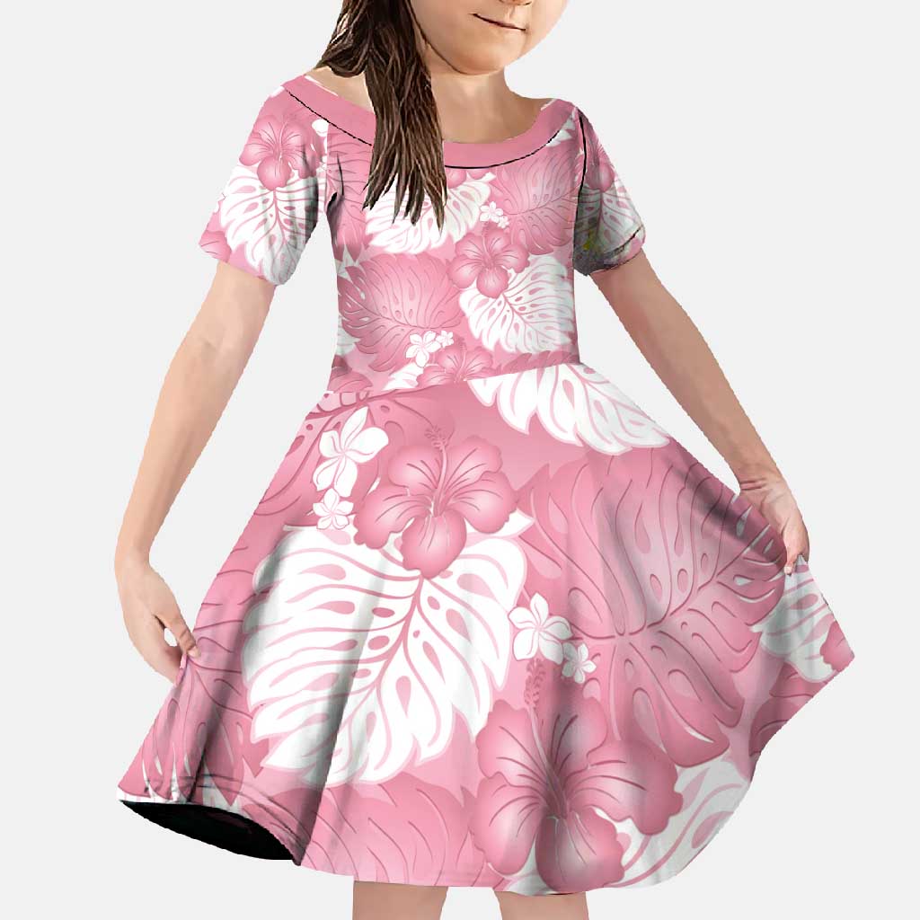 Pink Aloha Hawaii Family Matching Long Sleeve Bodycon Dress and Hawaiian Shirt Monstera Hibiscus Plumeria Seamless Vibes - Polynesian Pride
