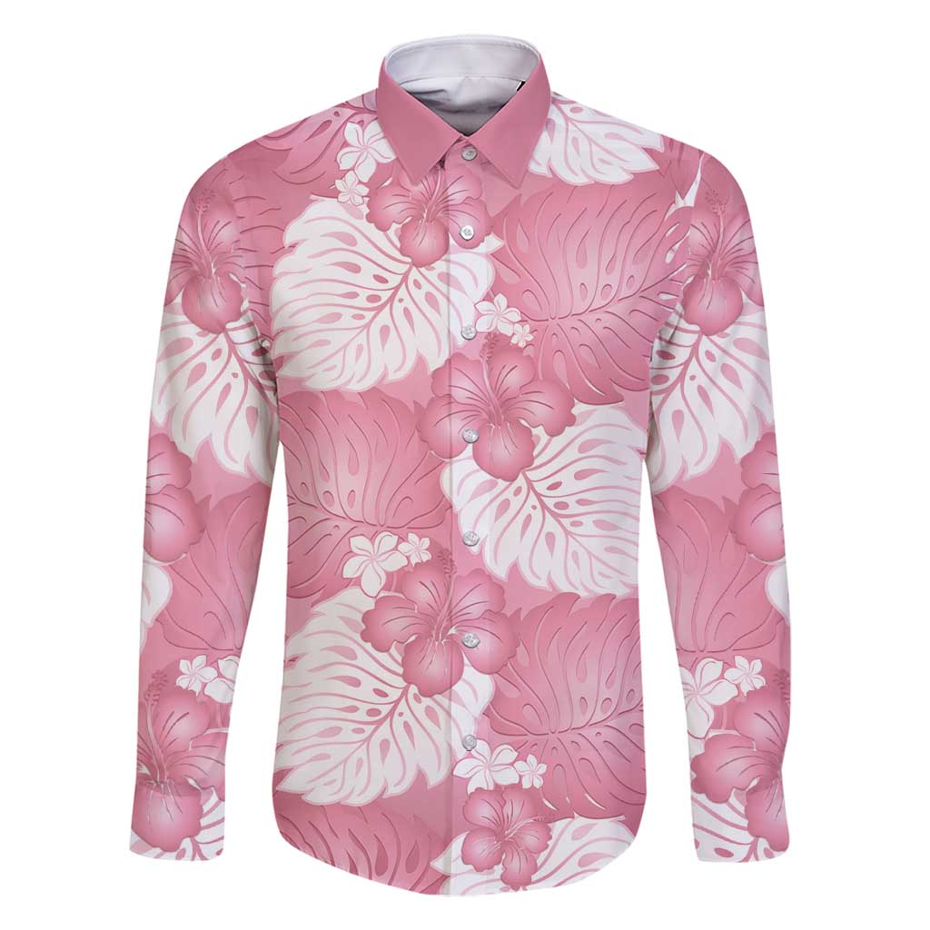 Pink Aloha Hawaii Family Matching Long Sleeve Bodycon Dress and Hawaiian Shirt Monstera Hibiscus Plumeria Seamless Vibes - Polynesian Pride
